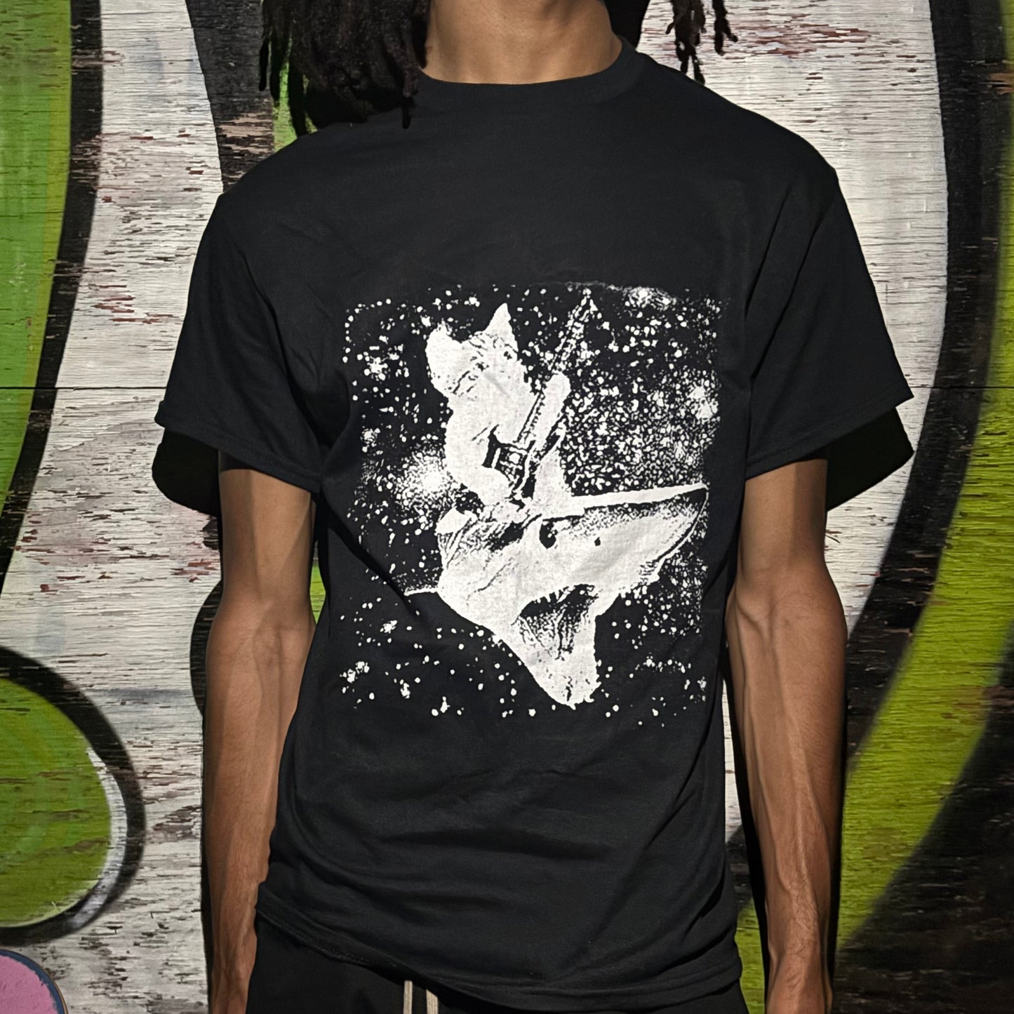 CAT RIDING SHARK T-SHIRT